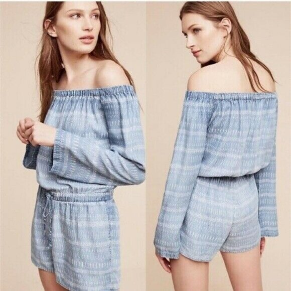 Anthropologie Cloth & Stone Off Shoulder Chambray Romper - Picture 1 of 9
